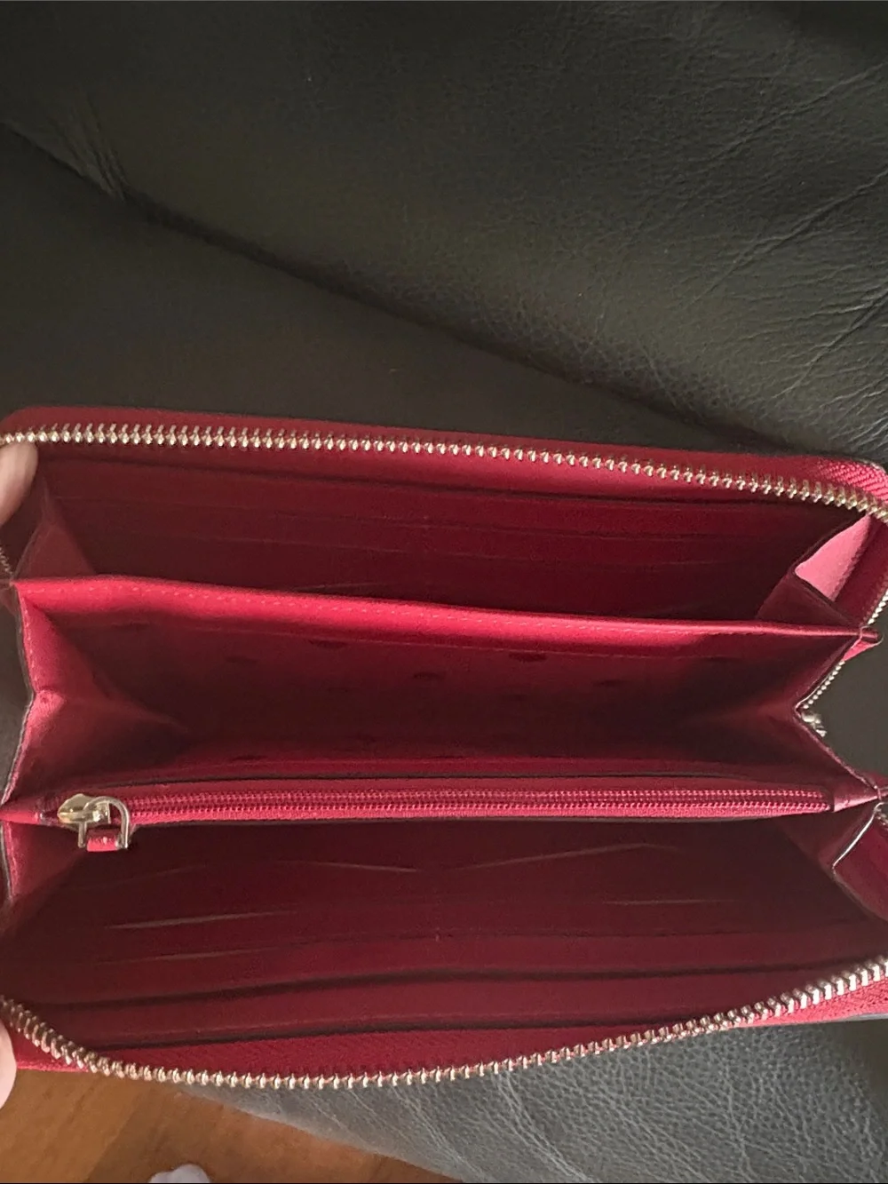 kate spade red wallet with white heart print